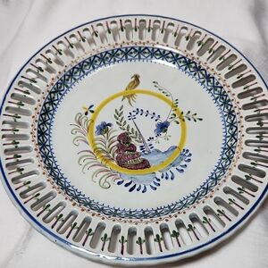 Decorative Ceramic Plate with Floral and Bird Design